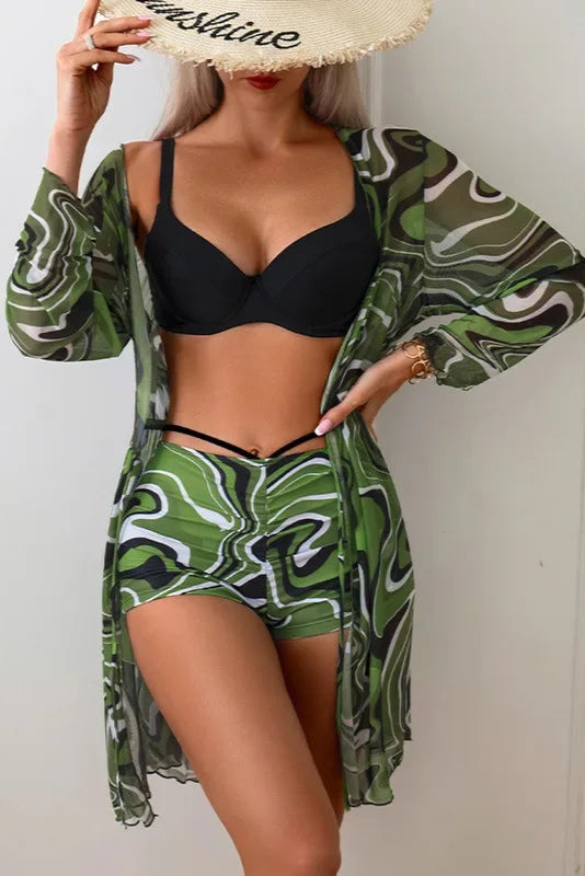 Black Green Printed Bikini