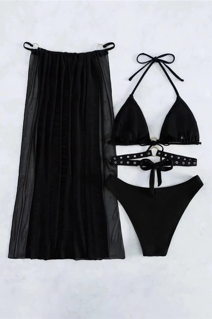 Black bikini set with matching cover up skirt