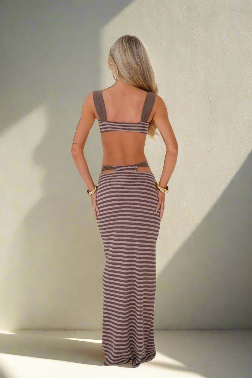 Cover ups Striped Knit Bikini – 3-Piece with Skirt
