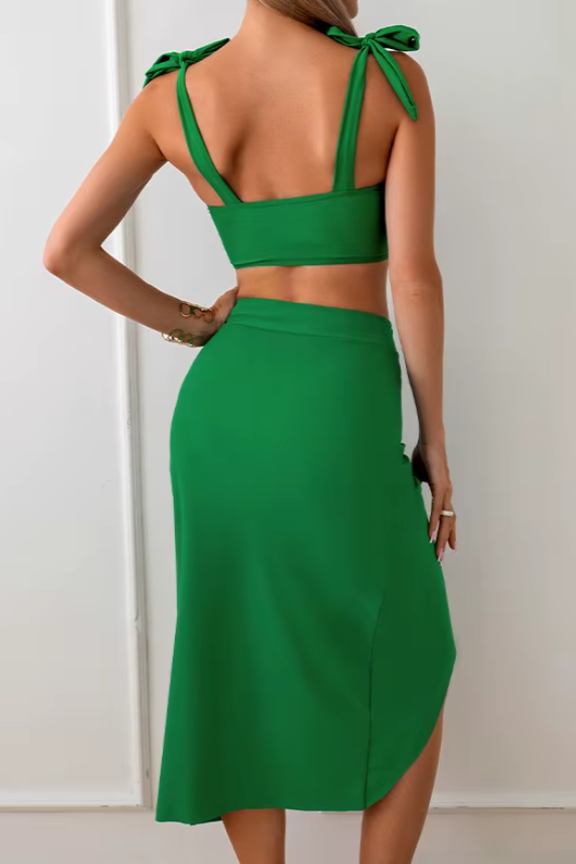 Green Bikini Set with Sarong Cover-Up