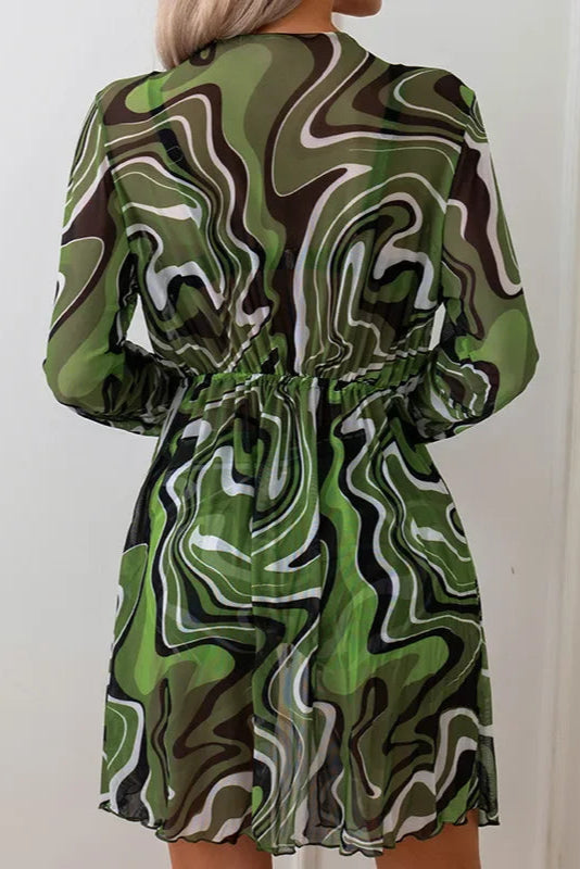 Green Printed Bikini with Cover-Up
