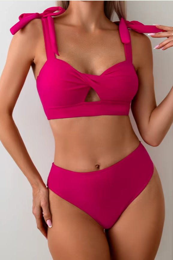 Pink Bikini Set with Sarong Cover-Up