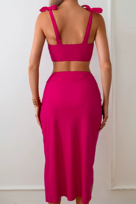Pink Bikini Set with Sarong Cover-Up