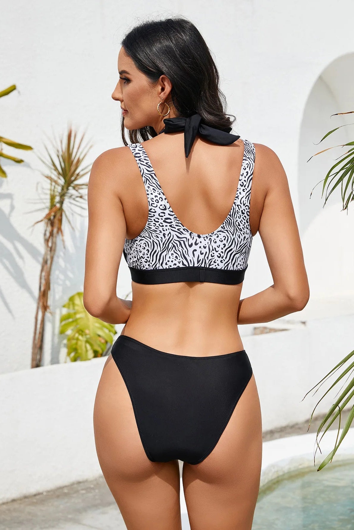 Zebra Print Bikini Set with Criss Cross Top and Flowy Cover-Up Pants