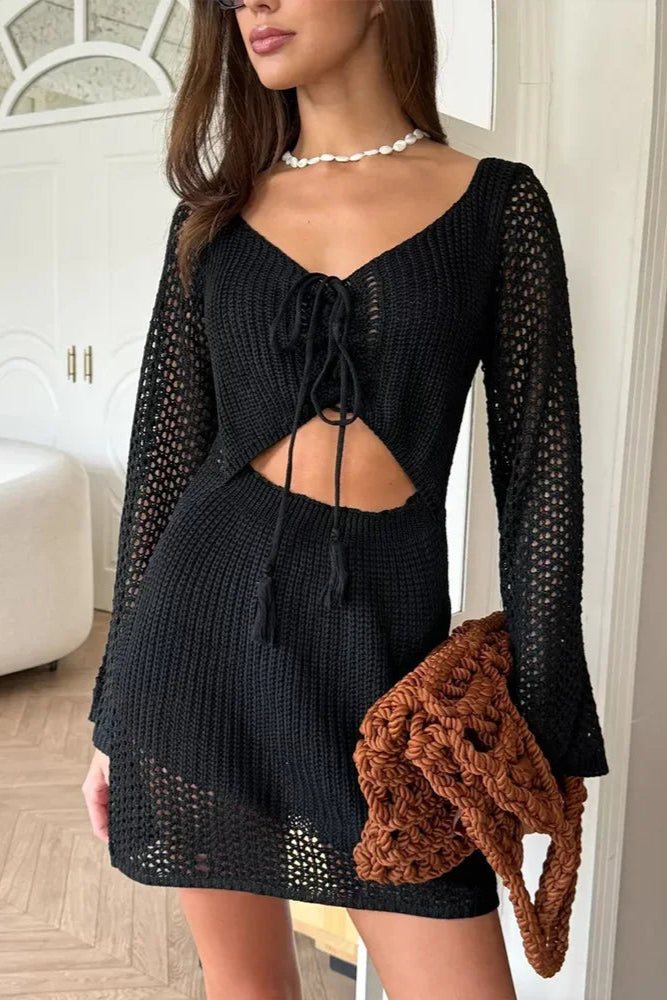 Summer Holiday Knit Dress – Cut-Out V-Neck Beach Cover-Up