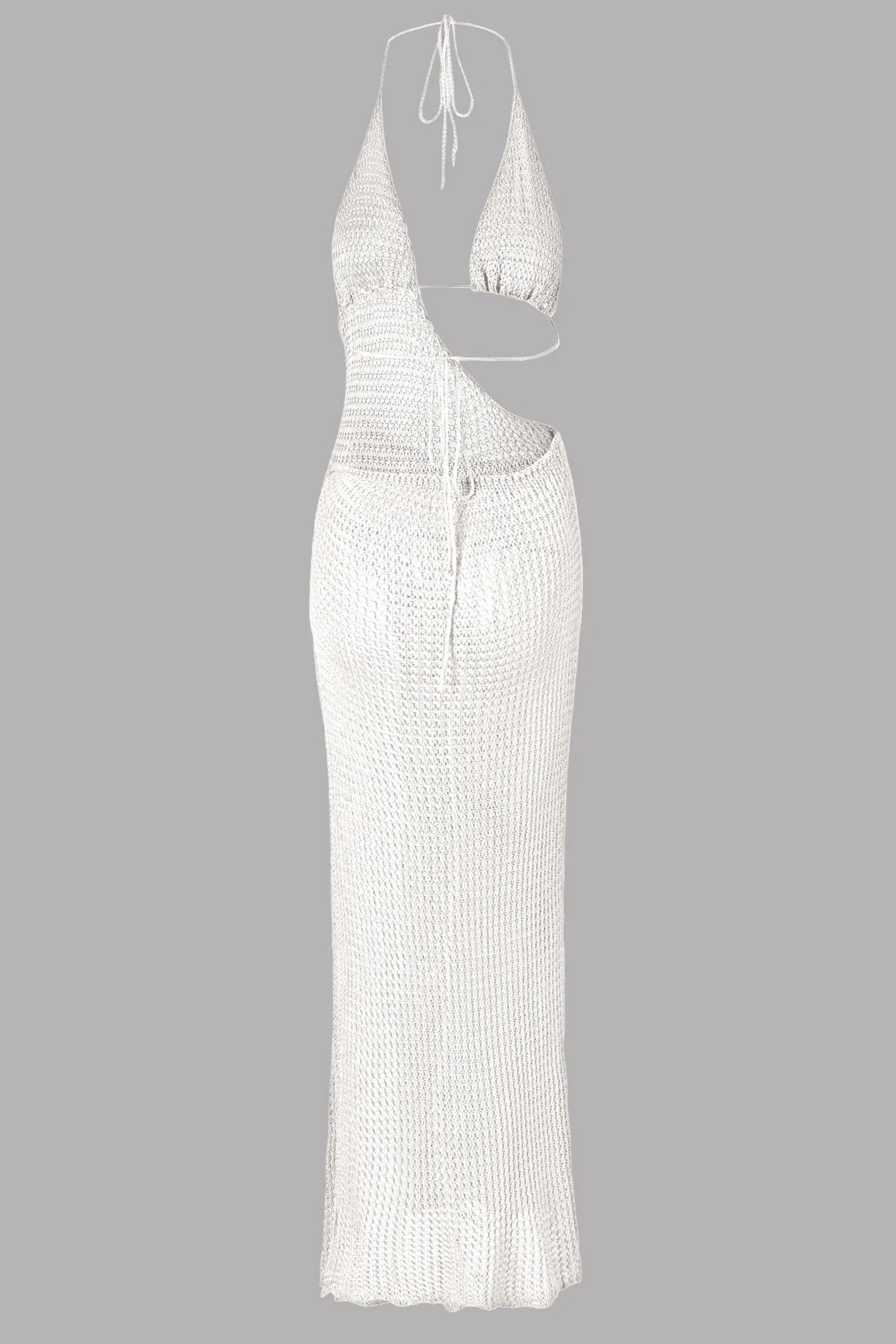 Slim Knit Halter Maxi Dress – Low-Cut Beach Cover-Up with Cut-Out & Circle Detail