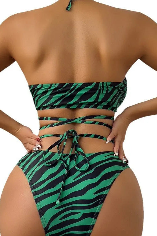 Zebra Print 3-Piece Micro Bikini Set – String Bikini with Low-Waist Skirt Swimsuit