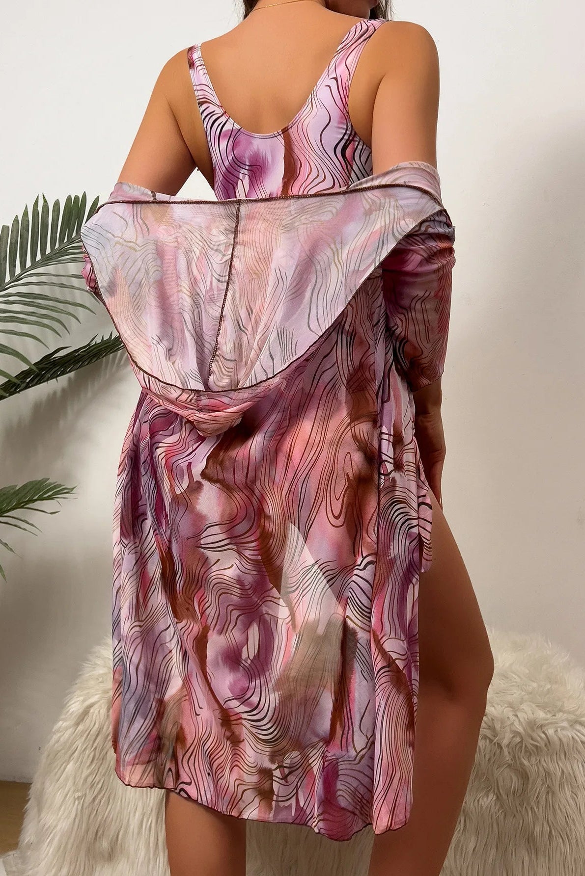 Printed Cover-Up & Bikini – 3-Piece Set