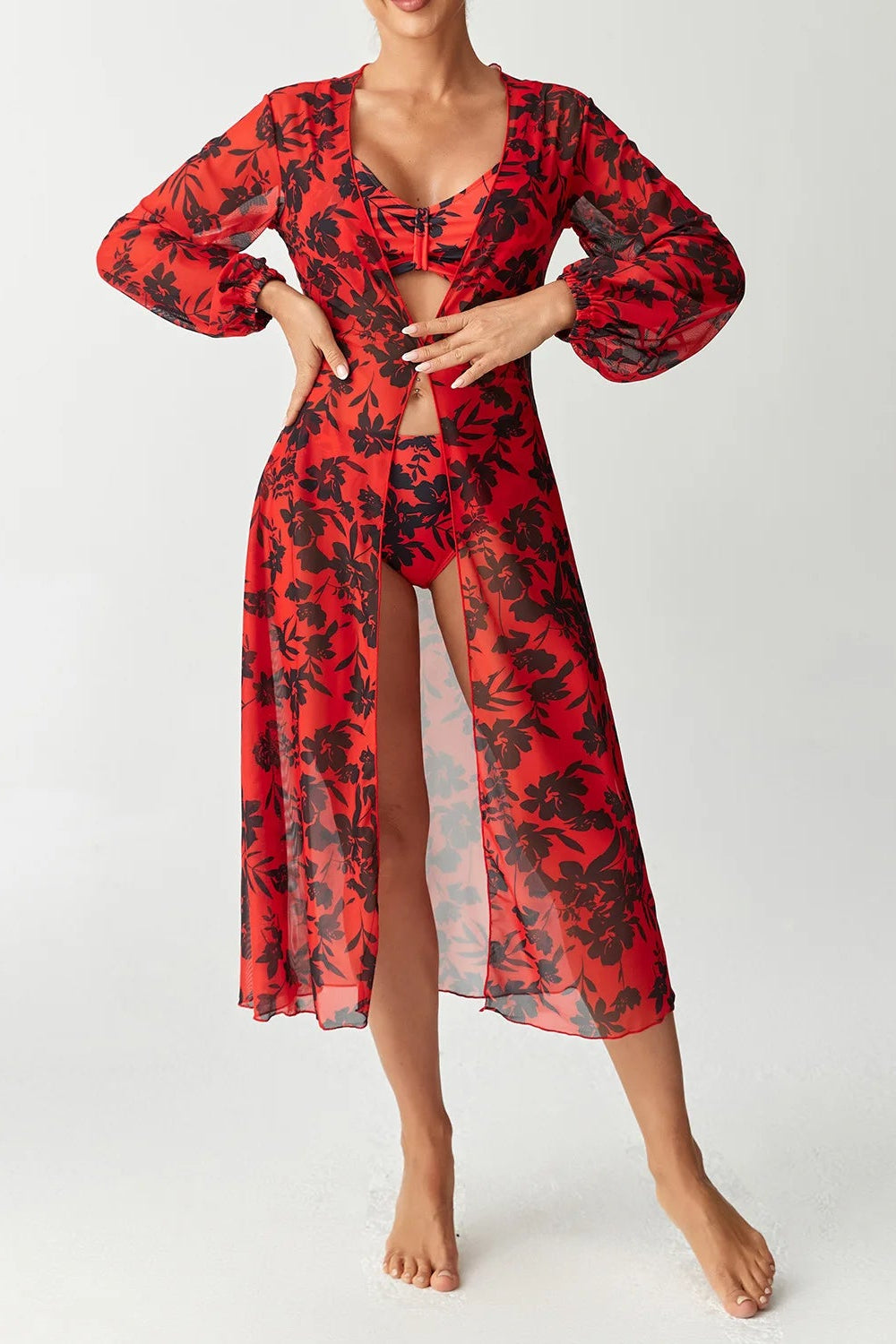 Printed Shrug Bikini Set – 3-Piece Swimwear
