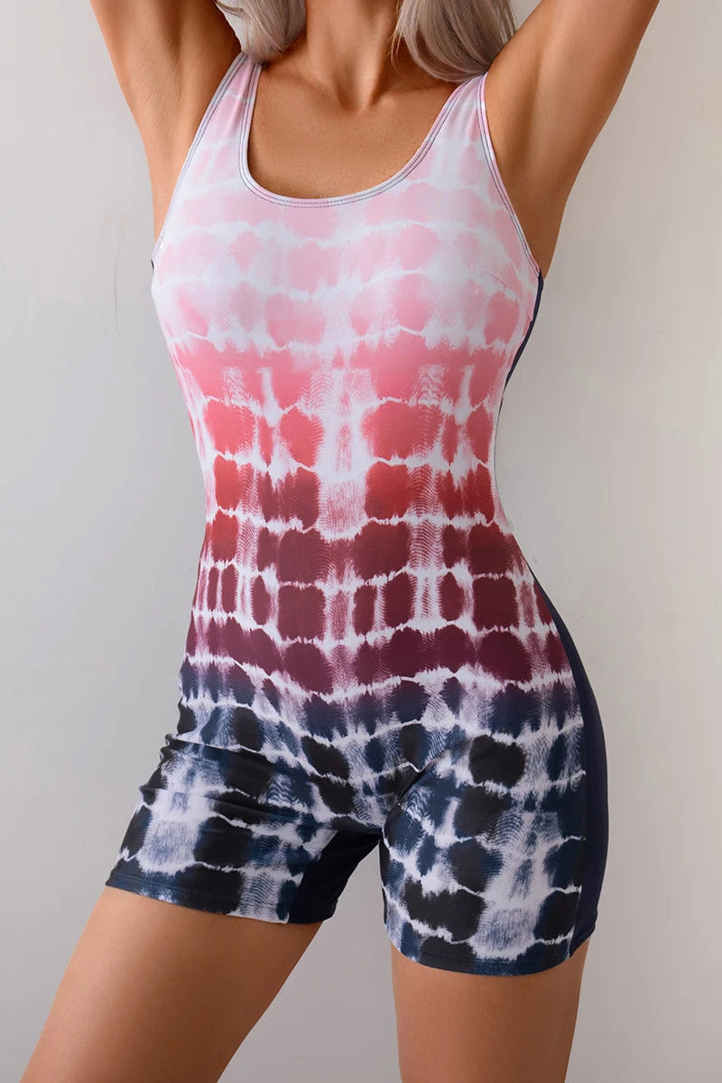 Stylish Tie-Dye One-Piece Swimsuit – Sleeveless Gradient Surfing Bathing Suit
