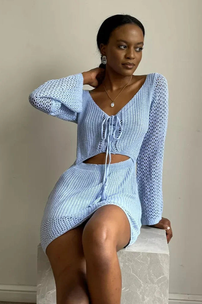 Summer Holiday Knit Dress – Cut-Out V-Neck Beach Cover-Up