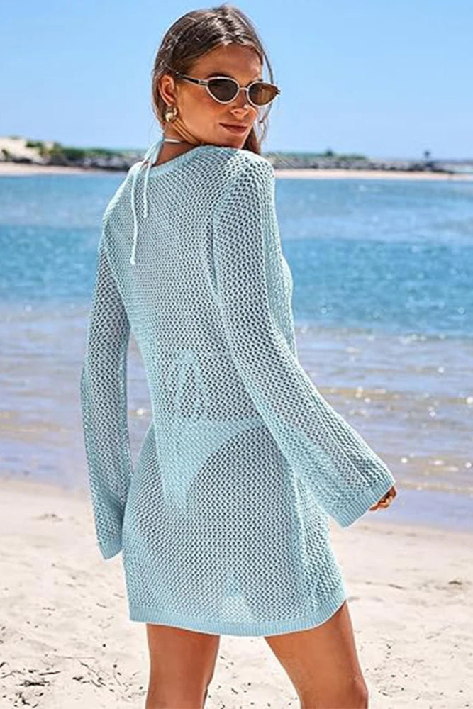 See-Through Mesh Mini Dress – Hollow Out Swimsuit Cover-Up for Beachwear
