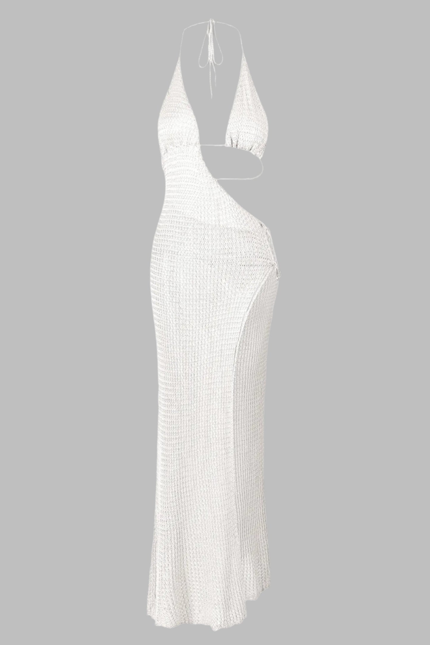 Slim Knit Halter Maxi Dress – Low-Cut Beach Cover-Up with Cut-Out & Circle Detail