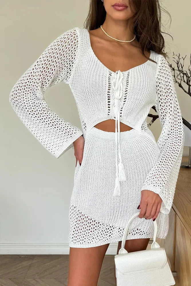 Summer Holiday Knit Dress – Cut-Out V-Neck Beach Cover-Up