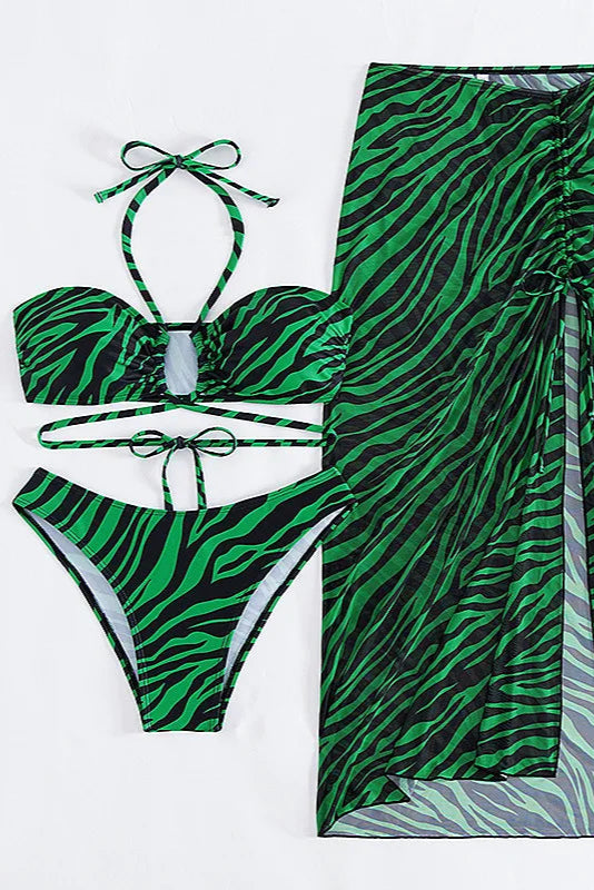 Zebra Print 3-Piece Micro Bikini Set – String Bikini with Low-Waist Skirt Swimsuit