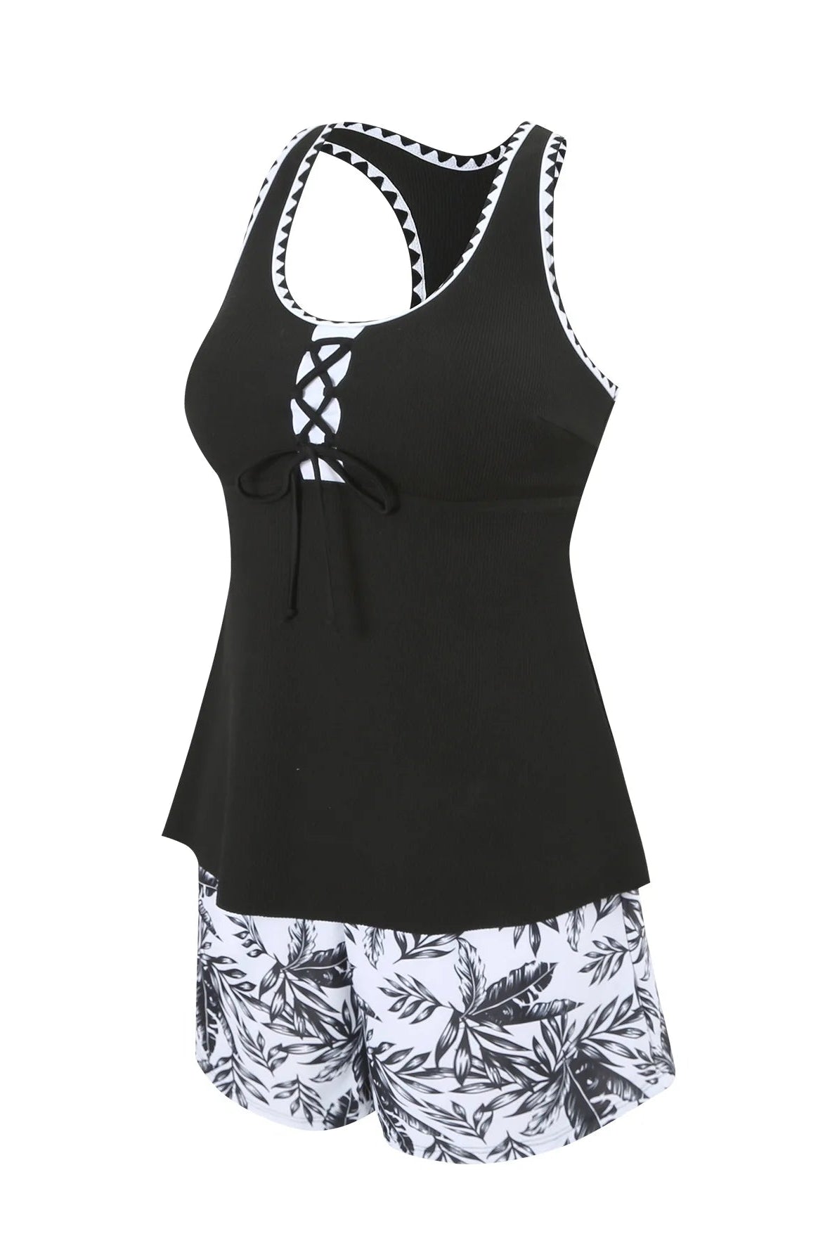 Stylish Print Tankini with Racerback Top & Swim Shorts