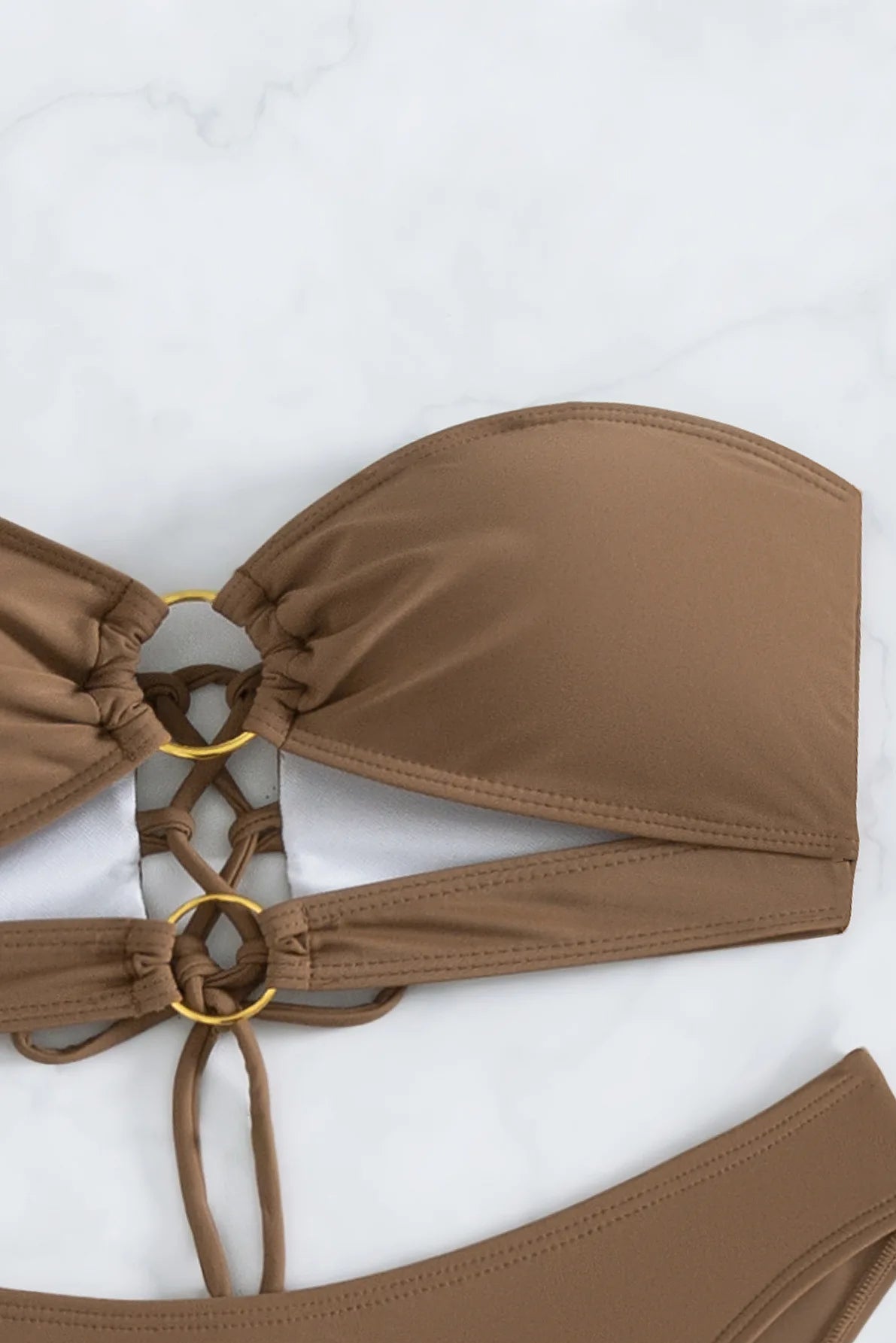 Brown Bandeau Bikini Set – Sexy Thong Cut Brazilian Swimsuit