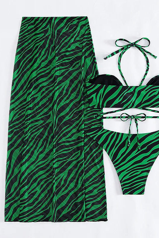 Zebra Print 3-Piece Micro Bikini Set – String Bikini with Low-Waist Skirt Swimsuit