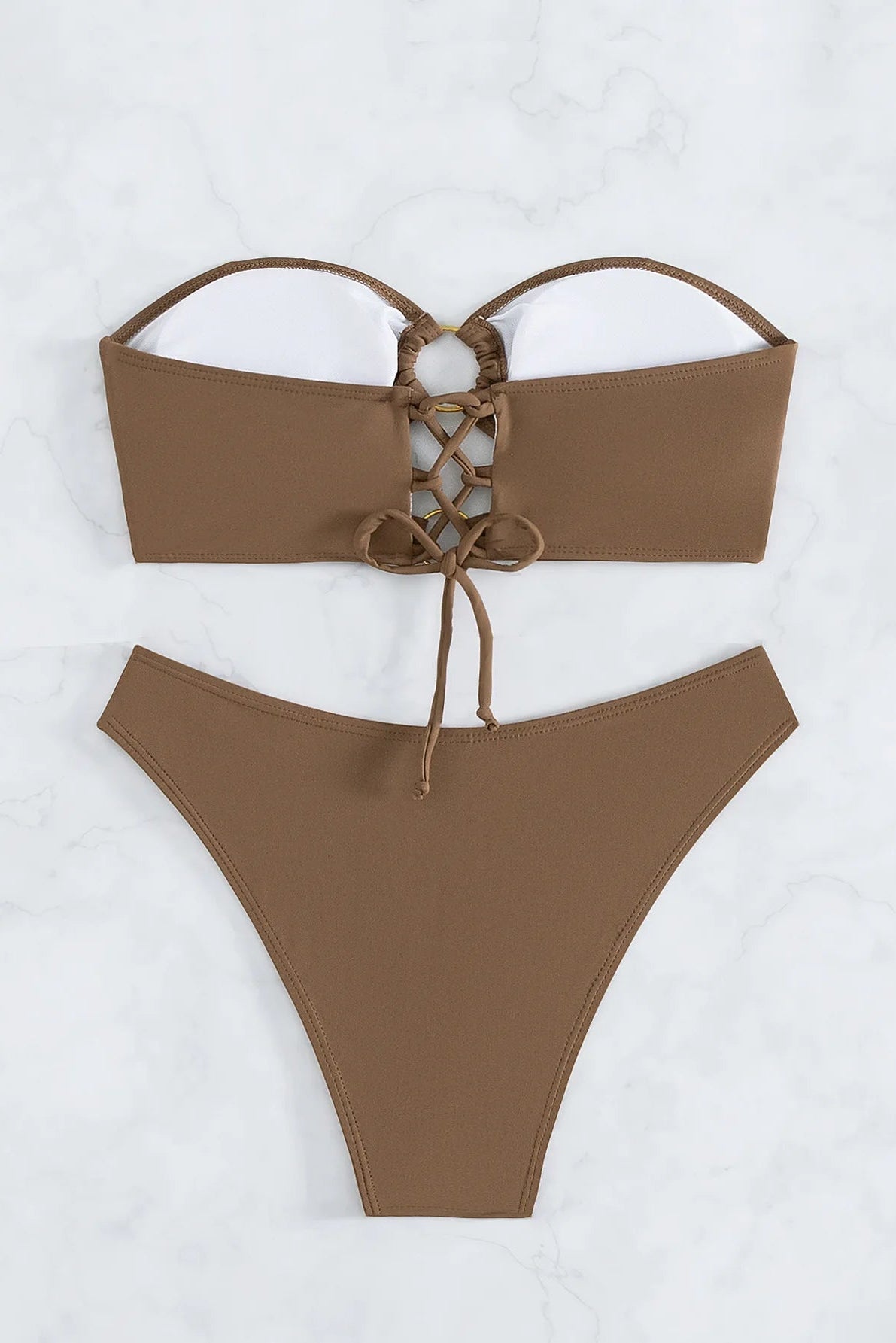 Brown Bandeau Bikini Set – Sexy Thong Cut Brazilian Swimsuit