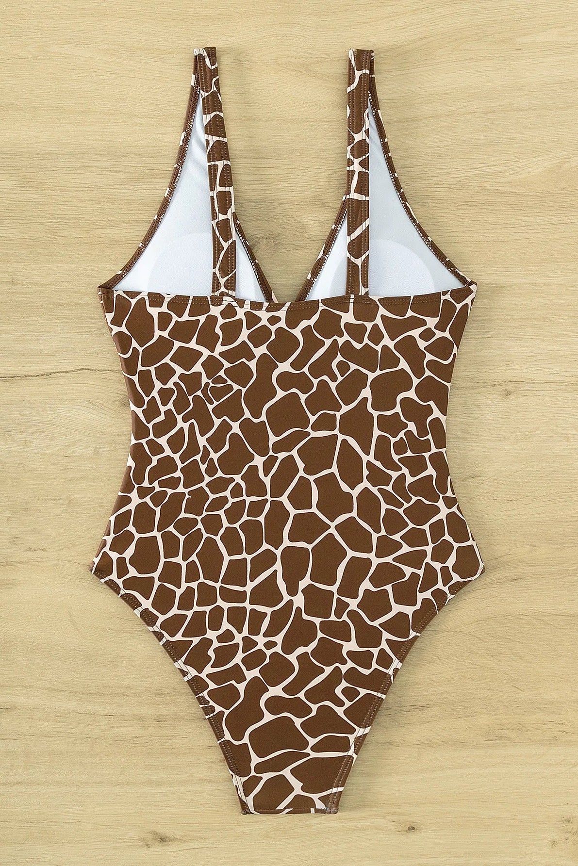 Brown Stone Grain Print One-Piece Swimsuit – Deep V Monokini Beachwear