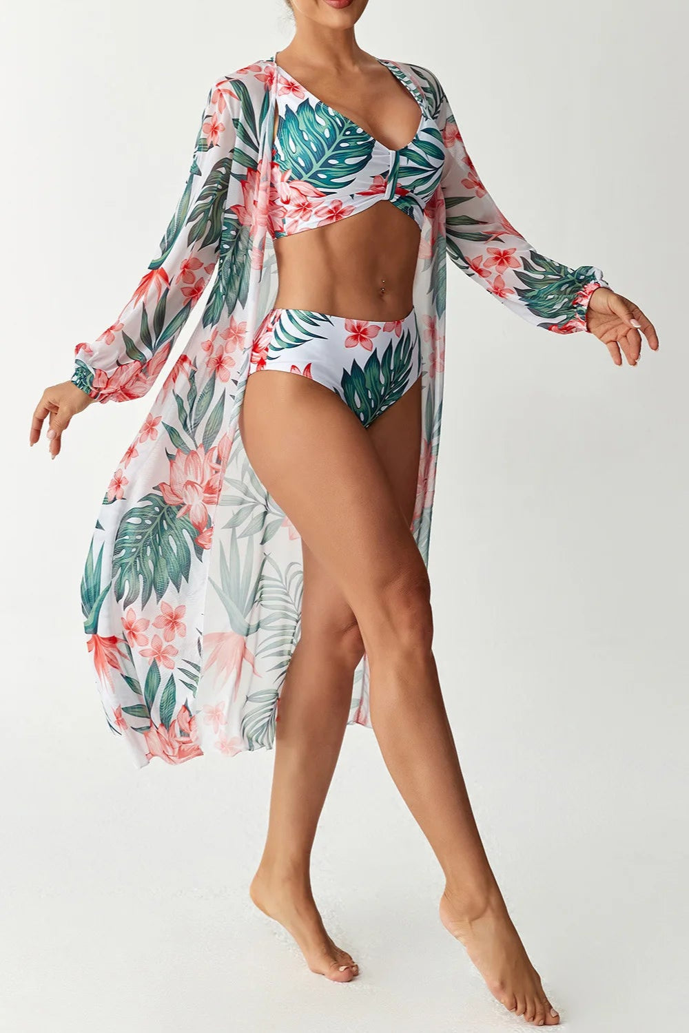 Printed Shrug Bikini Set – 3-Piece Swimwear