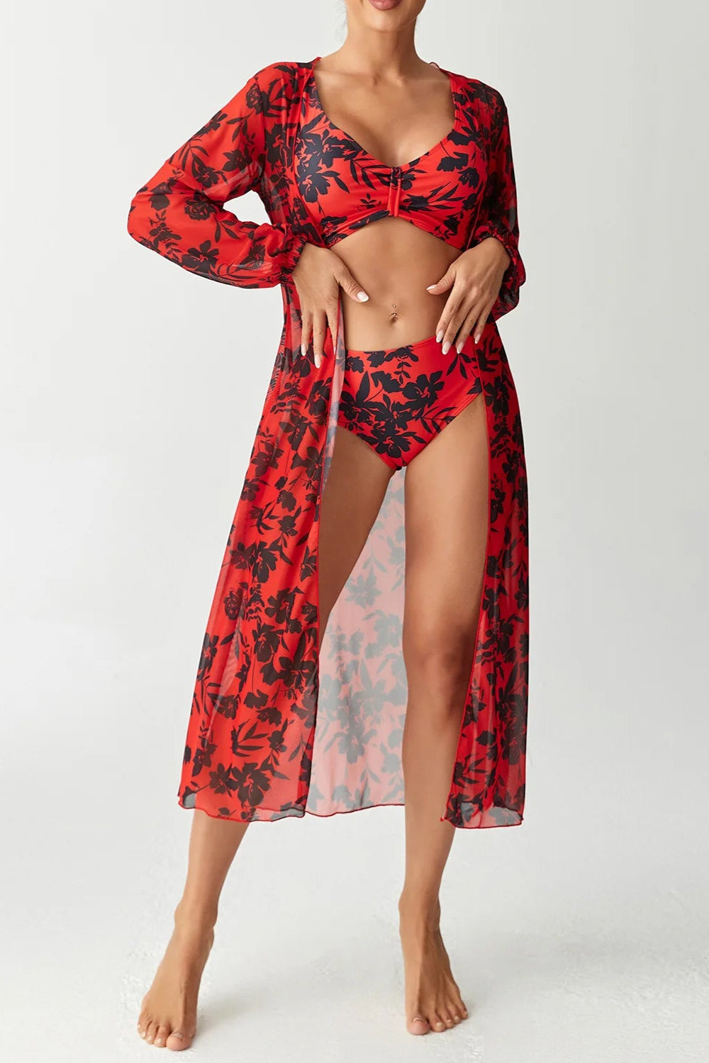 Printed Shrug Bikini Set – 3-Piece Swimwear