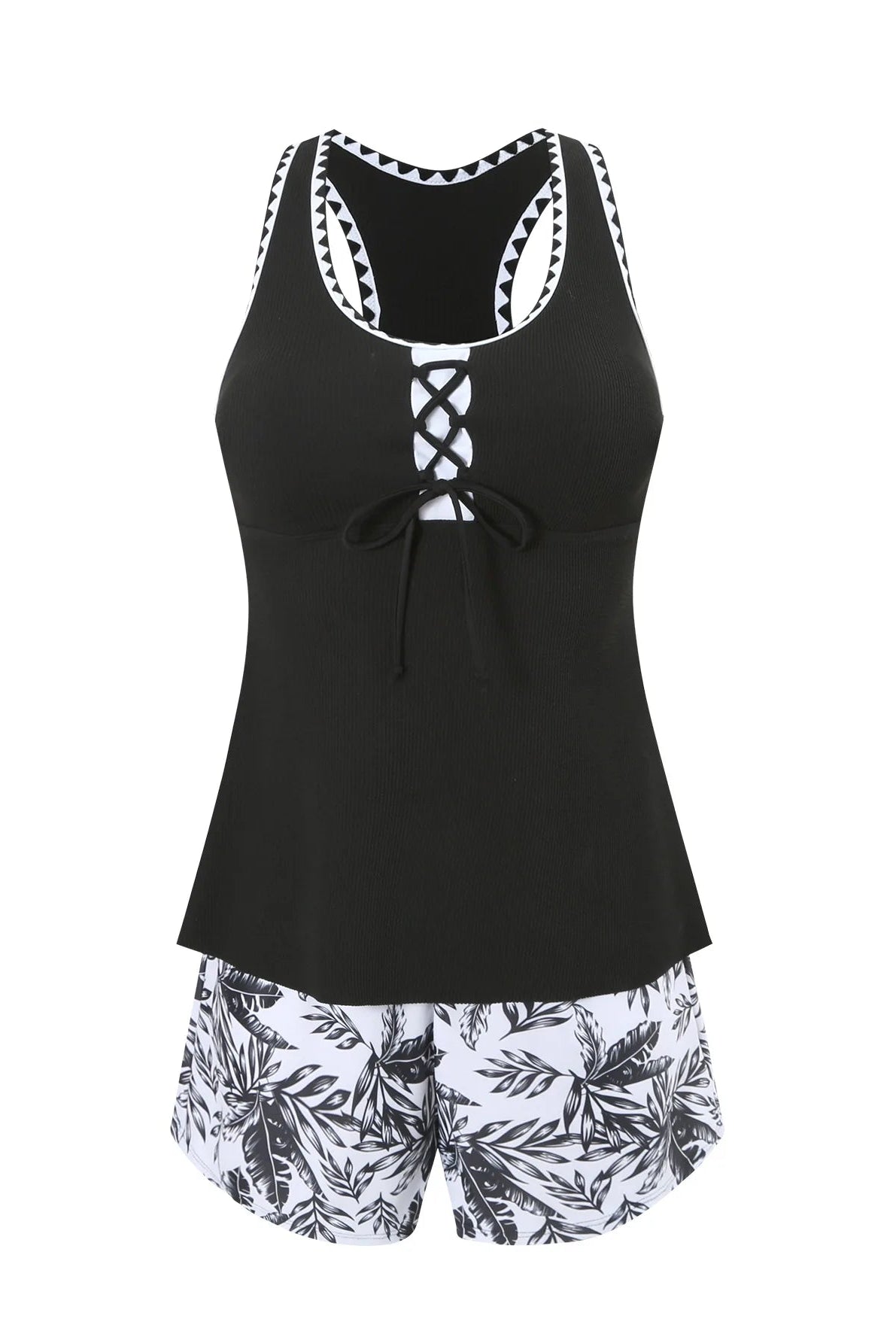 Stylish Print Tankini with Racerback Top & Swim Shorts