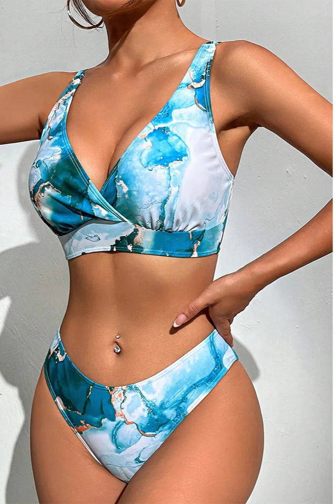 Sky Blue Micro Bikini with Skirt Beach Set