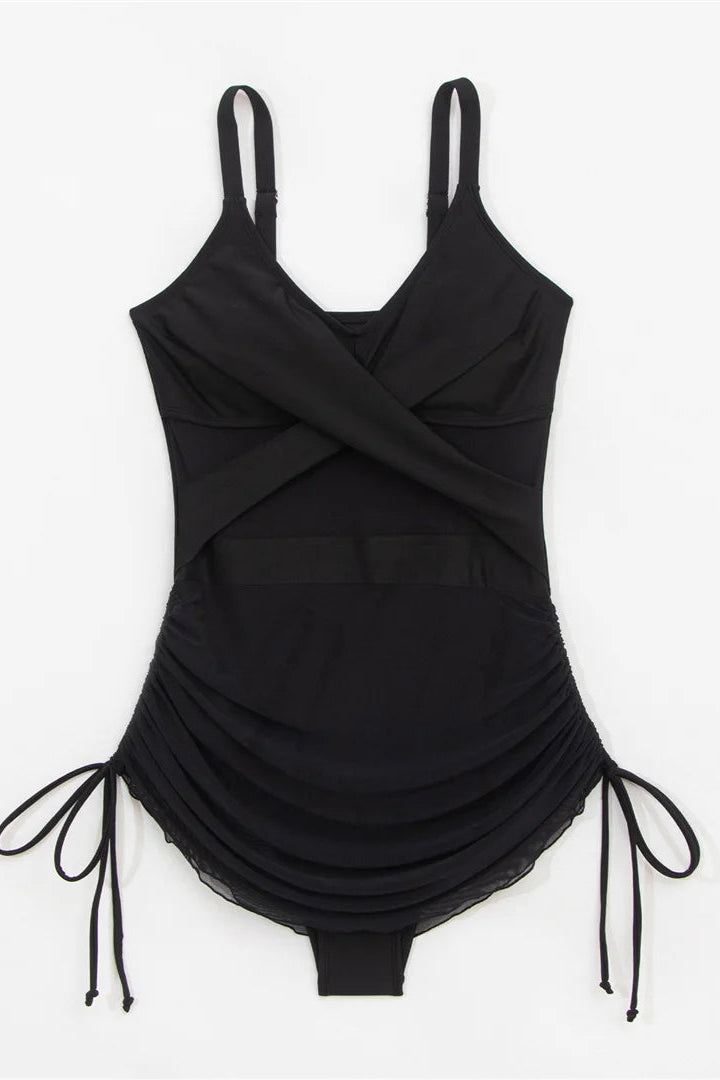 V Neck Mesh Skirt One Piece