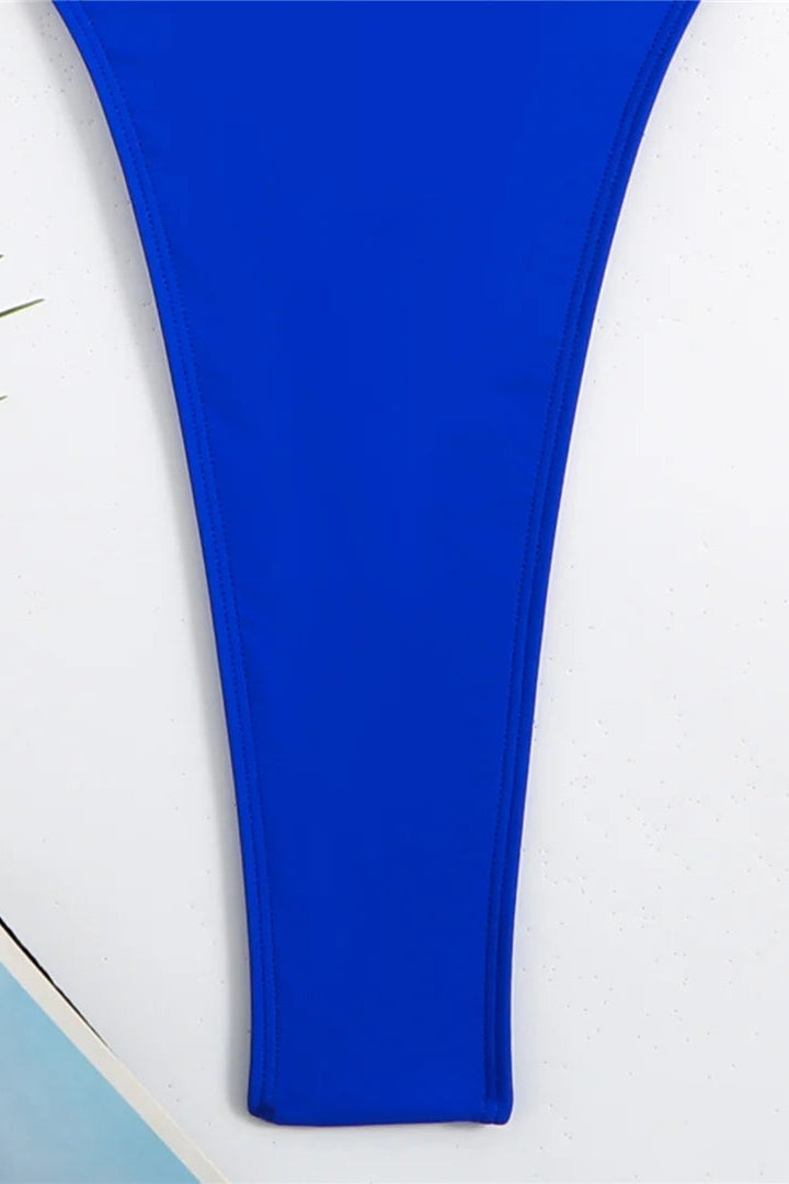 blue High Cut Thong One Piece Bathing Suit Swim