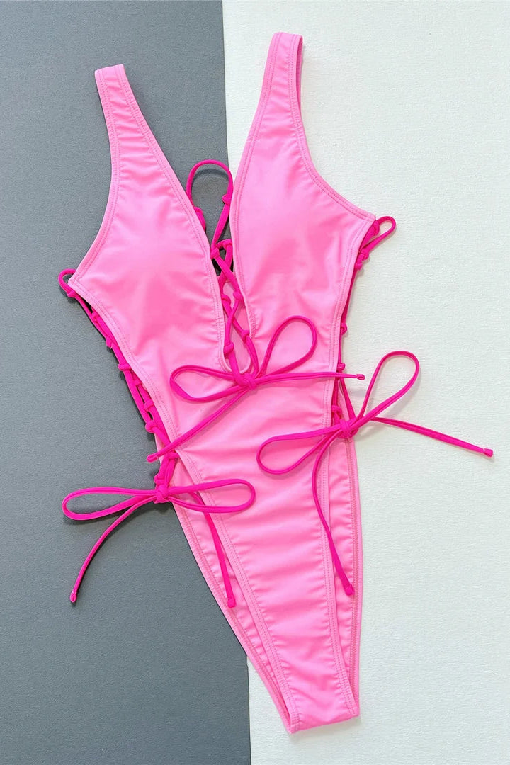 buy now Sexy Lace Up High Leg One Piece Swimwear
