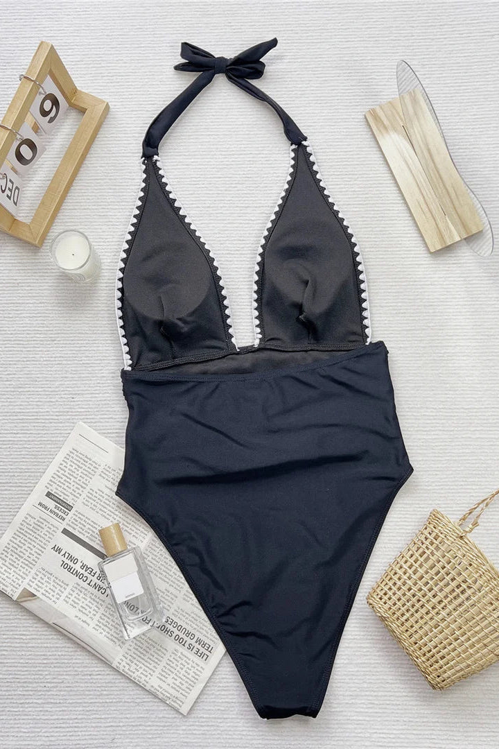 Affordable Sexy Deep V Snake Skin One Piece Swimwear