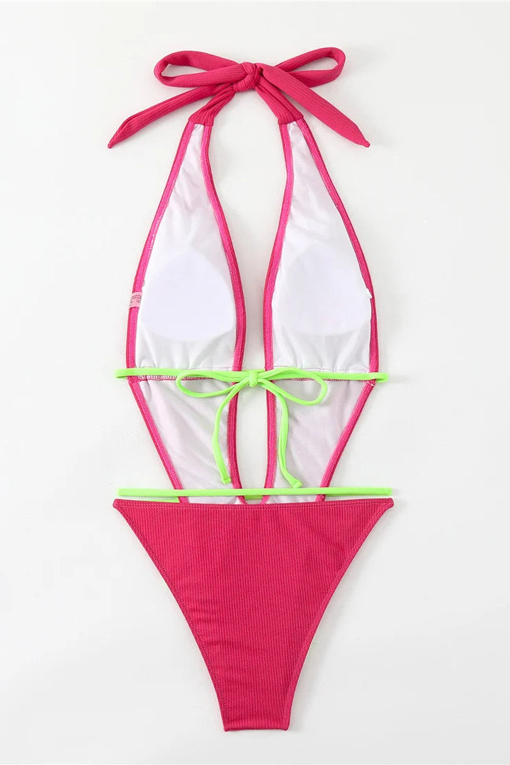 Affordable bikinis Deep V High Cut Wrap One Piece Swimsuit