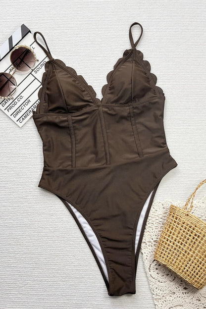 Affordable bikinis V Neck High Cut Backless One Piece Swimsuit