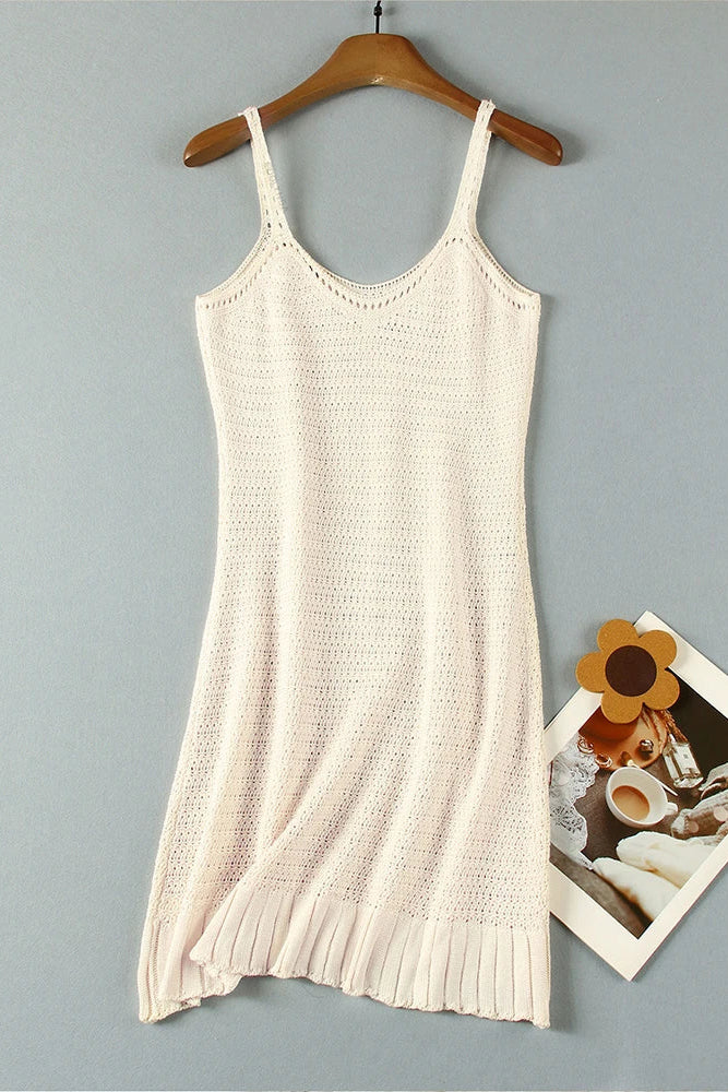 Sheer white beach cover-up with lace trims