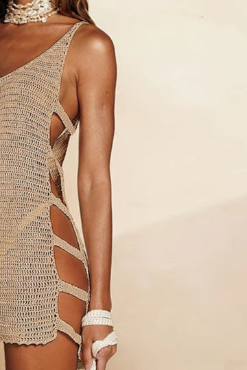 Beach cover up  Striped Cut-Out Knit Swimsuit 