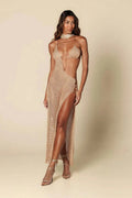 Beige Cut-Out Knit Maxi Dress