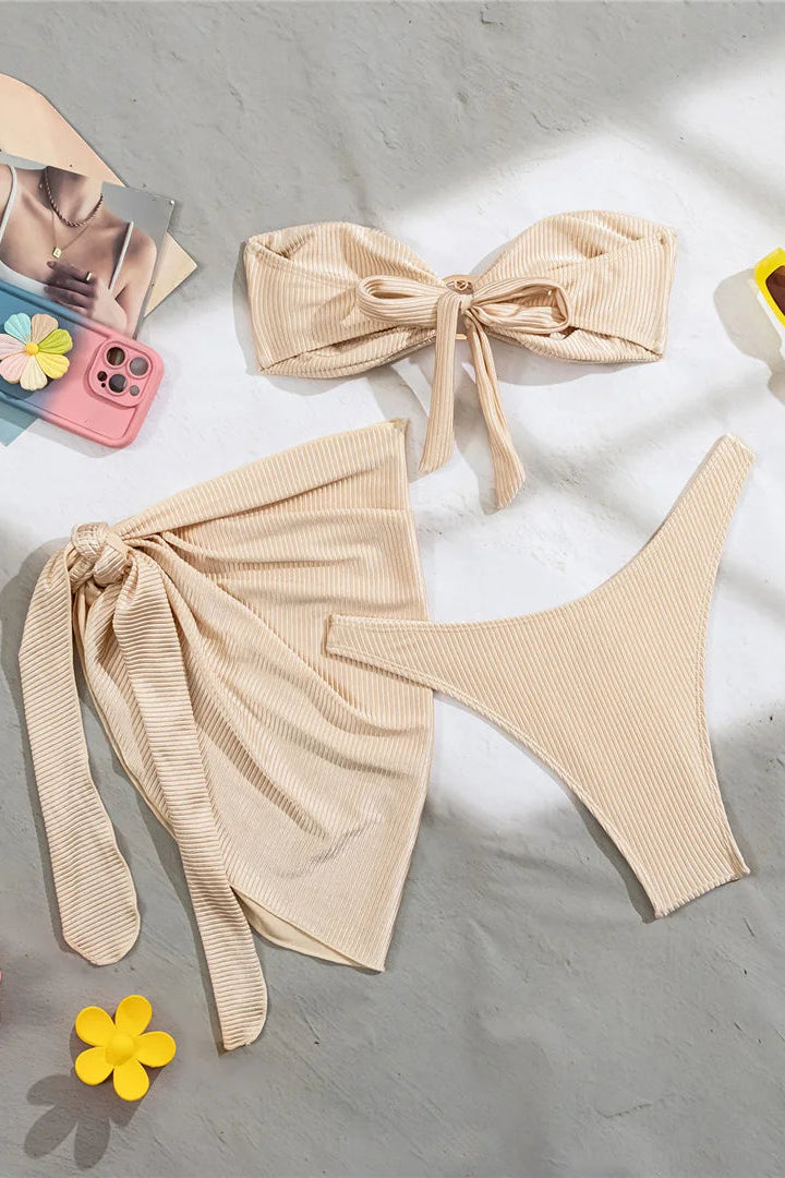 Beige bikini set with sarong