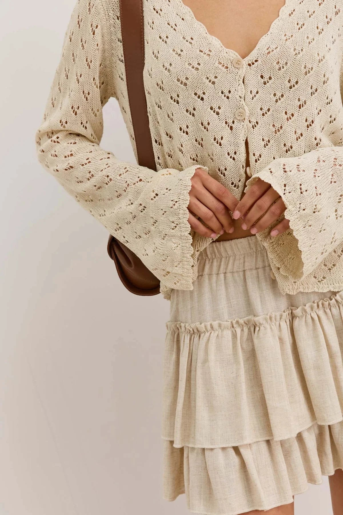 Beige lace cardigan long sleeves top