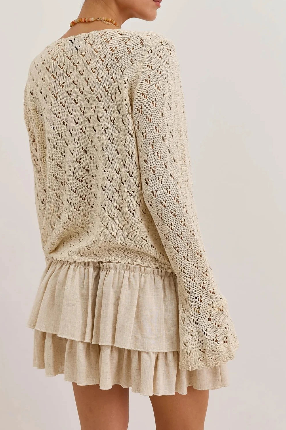 Beige lace see through cover up cardigan