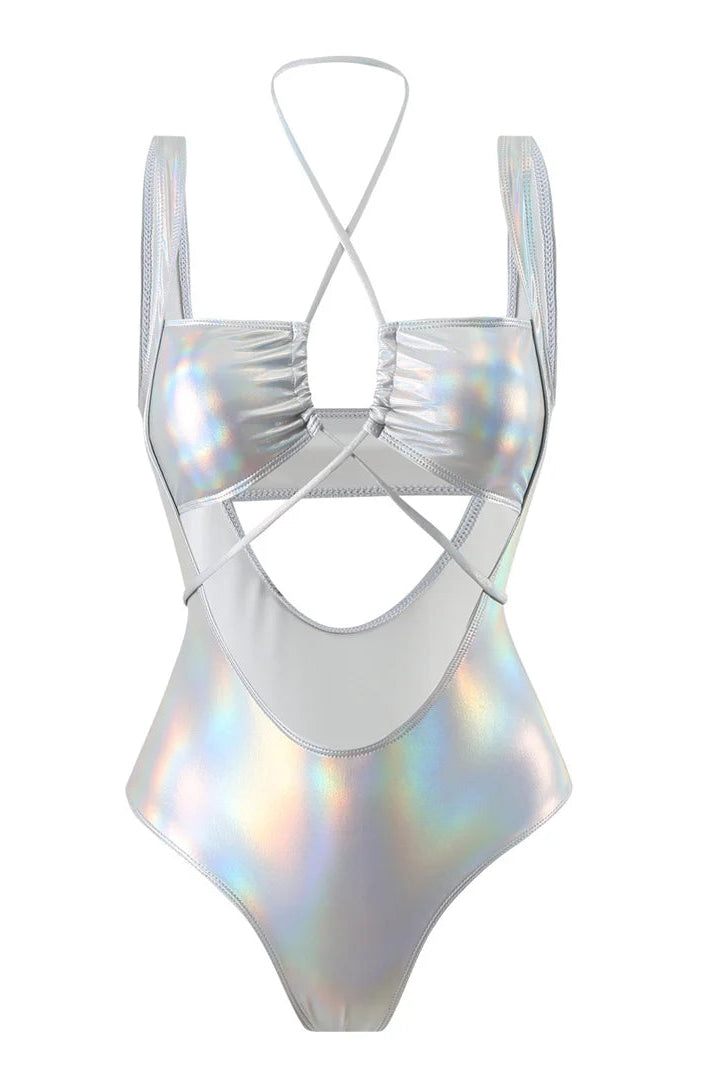 Best bikinis for summer Shiny PU Faux Leather Cut Out Halter Monokini