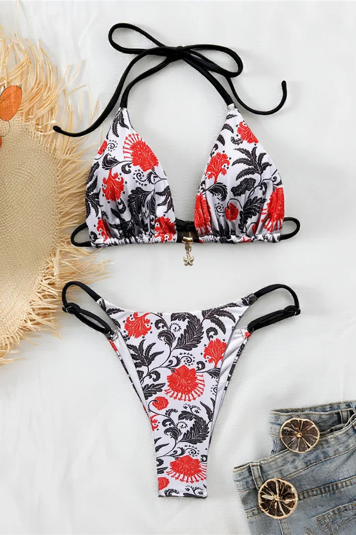 Bikini set with floral pattern on a white background