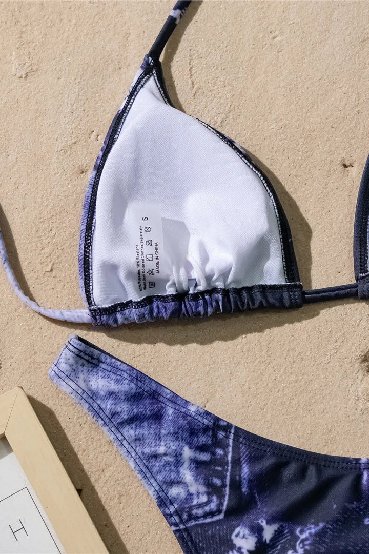Bikini top wire-free support with pads ensures comfortable lift for confident beach days.