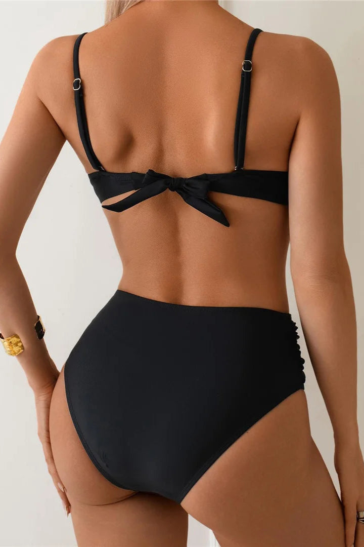 Black Metal Ring High Waist Bikini  Two-Piece 