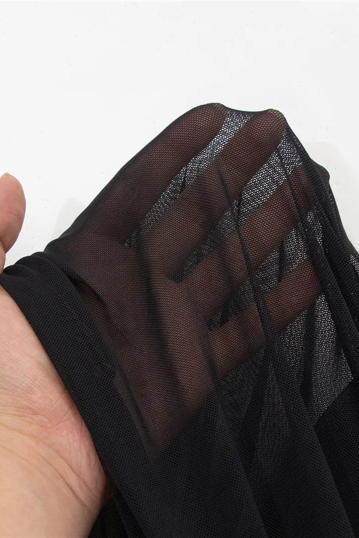 Black V Neck Mesh Skirt Dcostaa