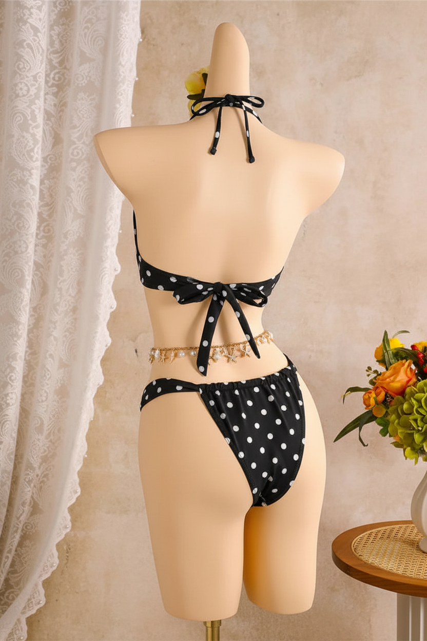 Black and white polka dot bikini set 