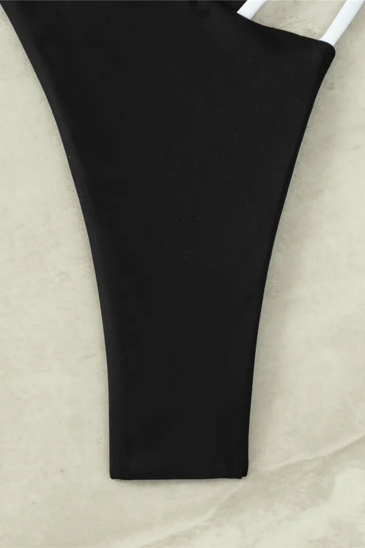 Black bikini bottom with white straps 