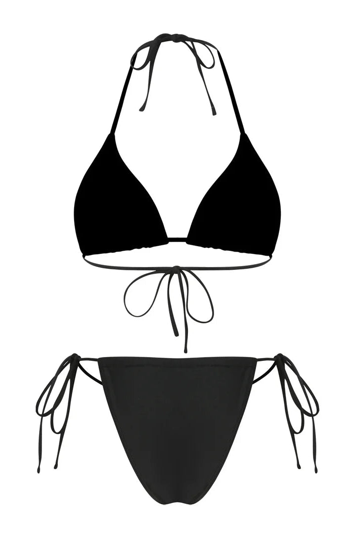 Black bikini set with halter top and tie-side bottom 