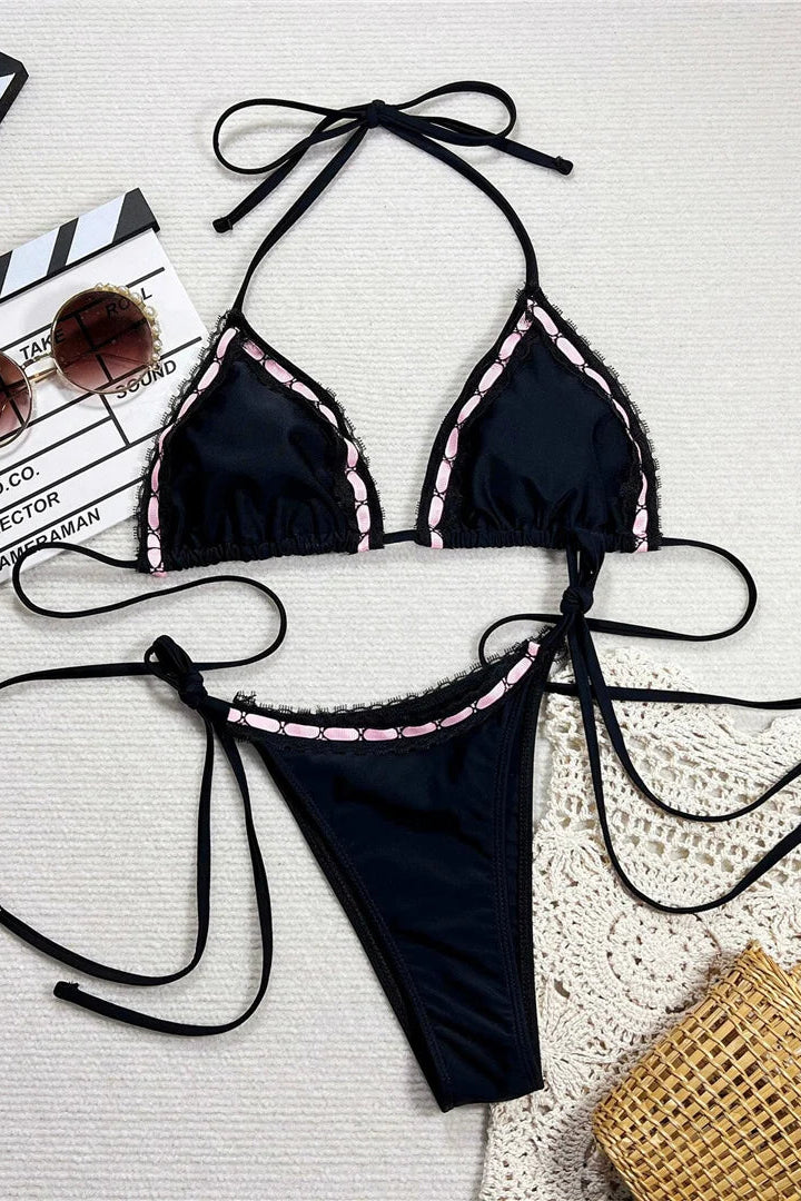 Black bikini set with pink accents trim