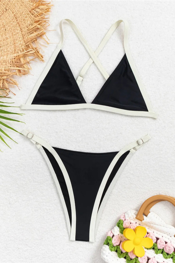 Black bikini set with white straps